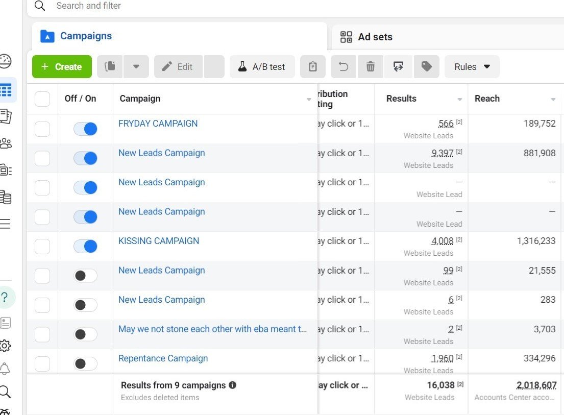 Meta Ads lead generation campaign results